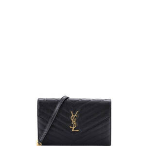 Saint Laurent Small Classic Monogram Wallet on Chain Matelasse Chevron Leather